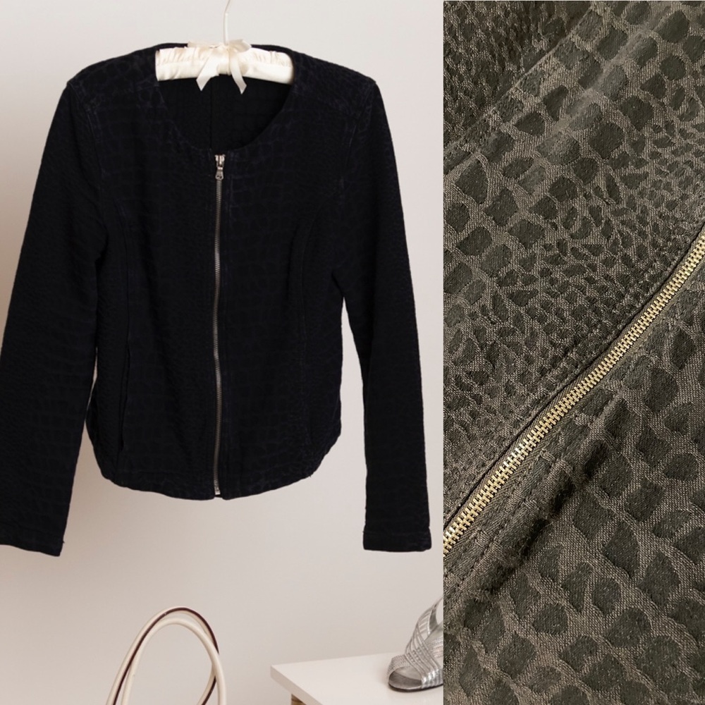 Express Collarless Snake Print Jean Zip Jacket Sz M